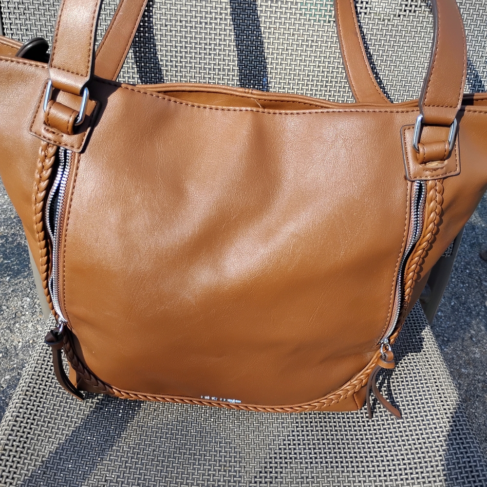 Nine West Tan Braided-Trim Shoulder Tote